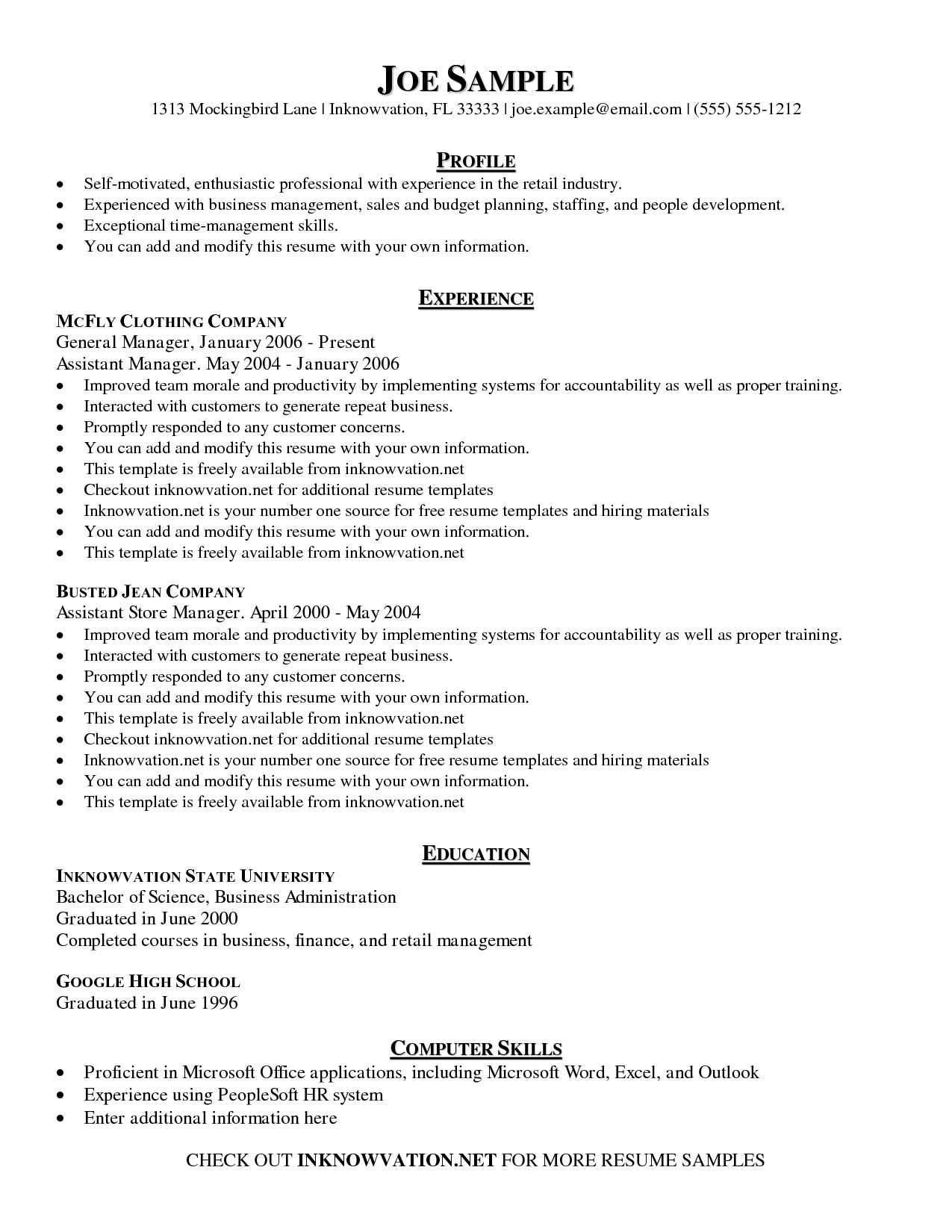 10 Samples Of A Basic Resume | Business Letter Intended For Free Basic Resume Templates Microsoft Word