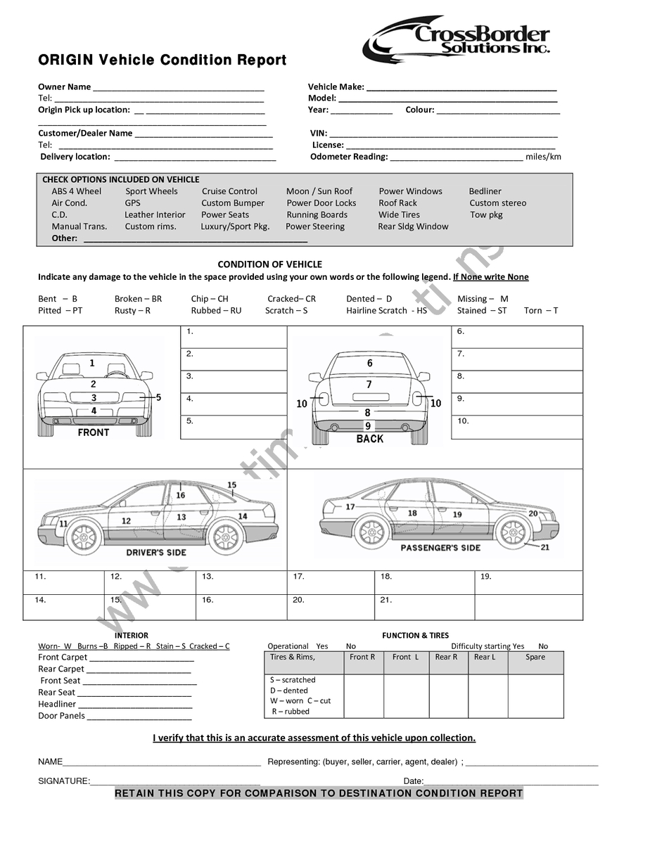 12+ Vehicle Condition Report Templates – Word Excel Samples With Regard To Car Damage Report Template