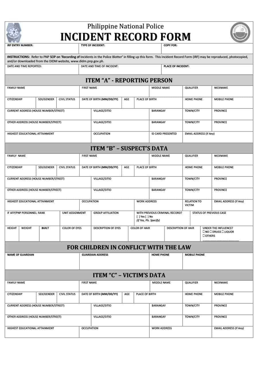 20+ Police Report Template & Examples [Fake / Real] ᐅ For Police Report Template Pdf