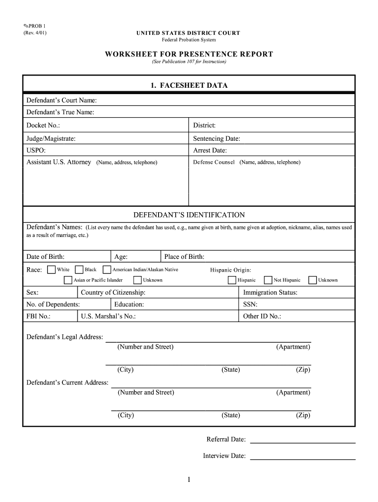 2009 2020 Form Prob 1 Fill Online, Printable, Fillable For Presentence Investigation Report Template