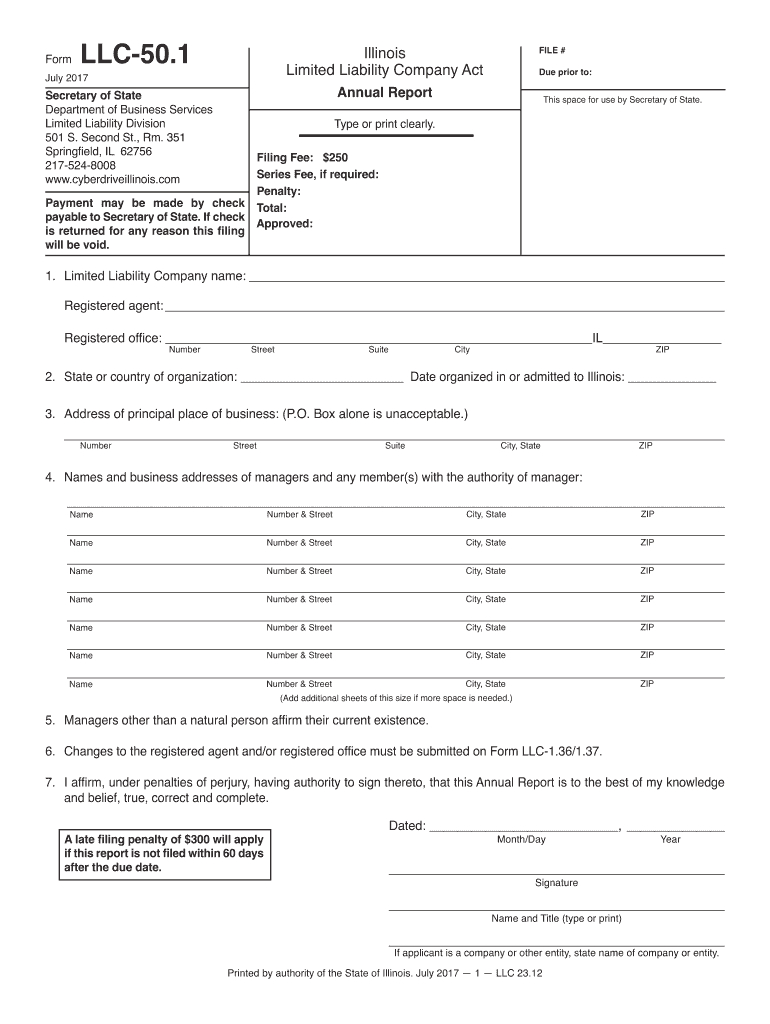 2012 2020 Form Il Llc 50.1 Fill Online, Printable, Fillable With Regard To Llc Annual Report Template