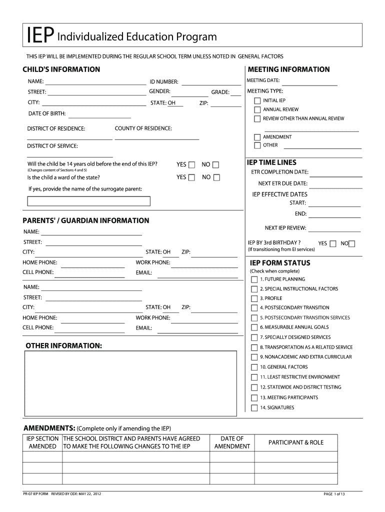 2012 2020 Form Oh Pr 07 Iep Fill Online, Printable, Fillable In Blank Iep Template