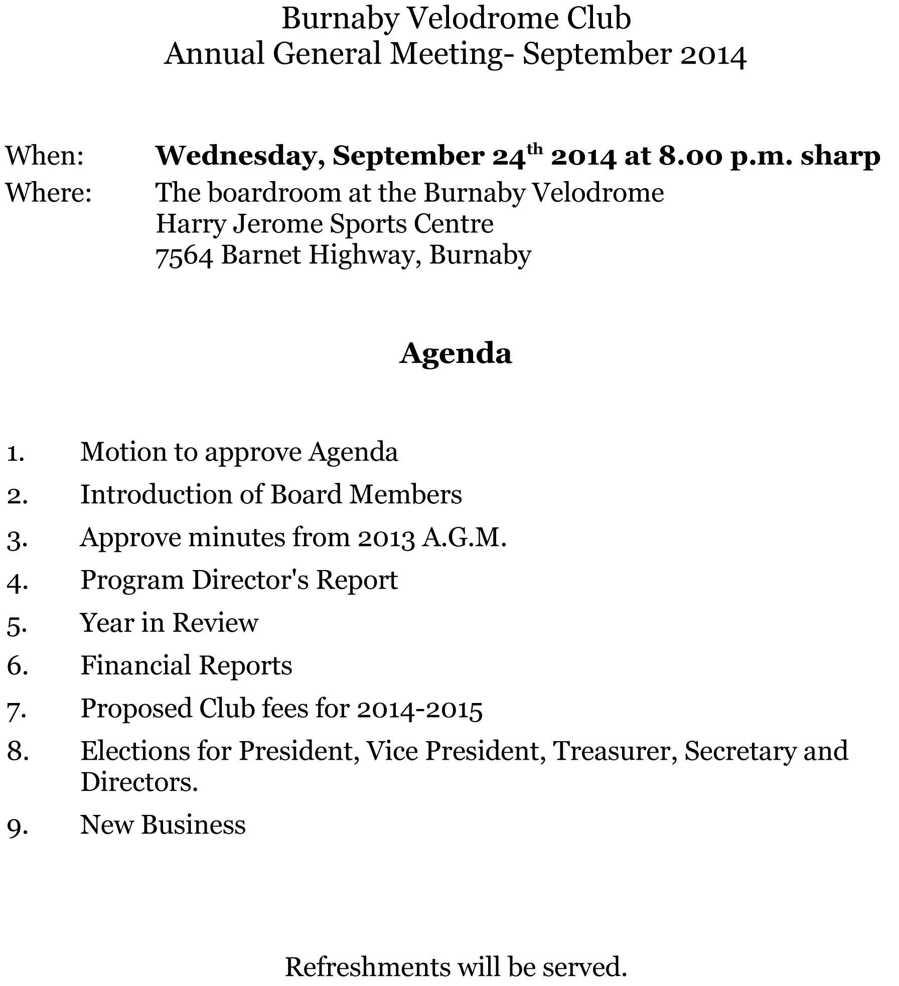 2014 Annual General Meeting – Burnaby Velodrome Club For Treasurer's Report Agm Template