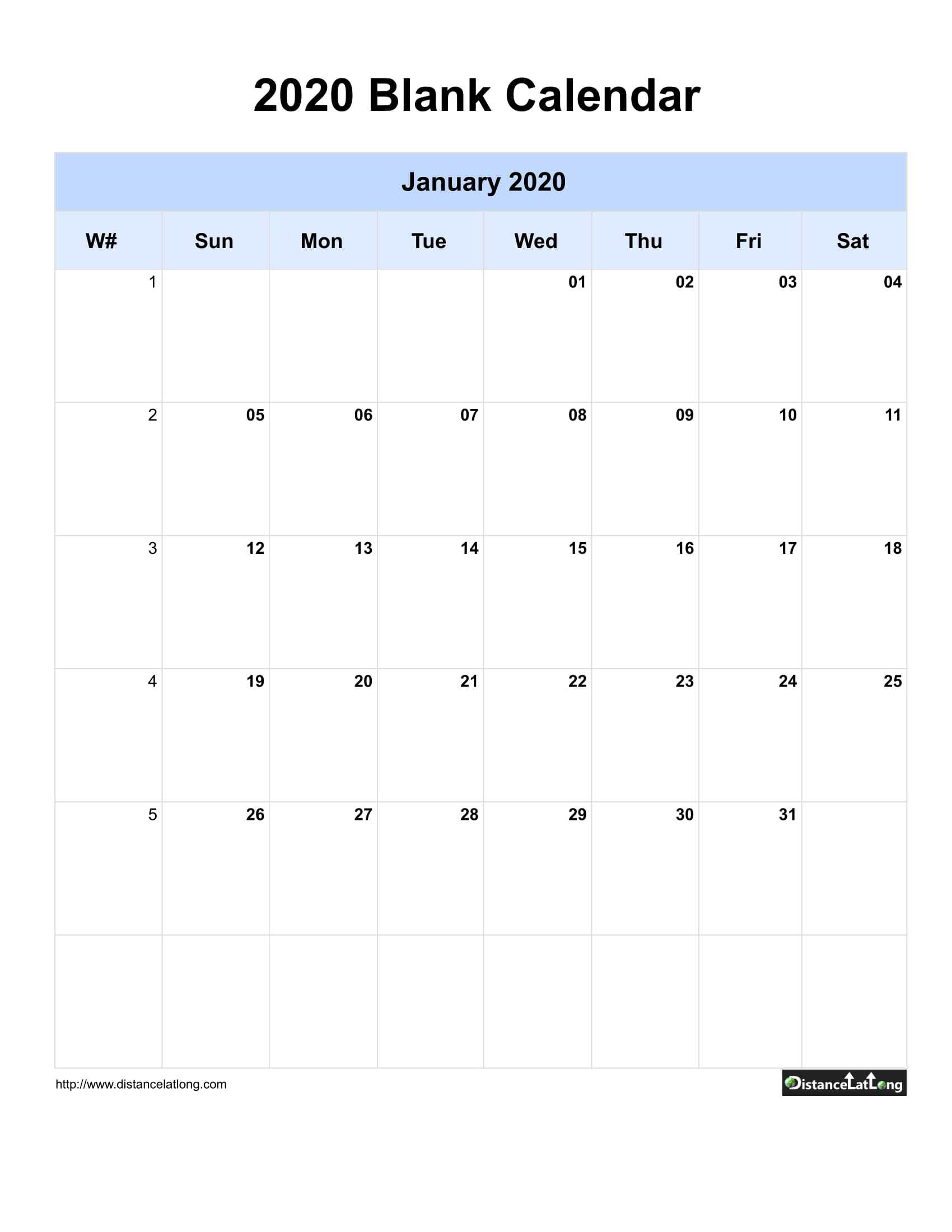 2020 Blank Calendar Blank Portrait Orientation Free Within Blank One Month Calendar Template