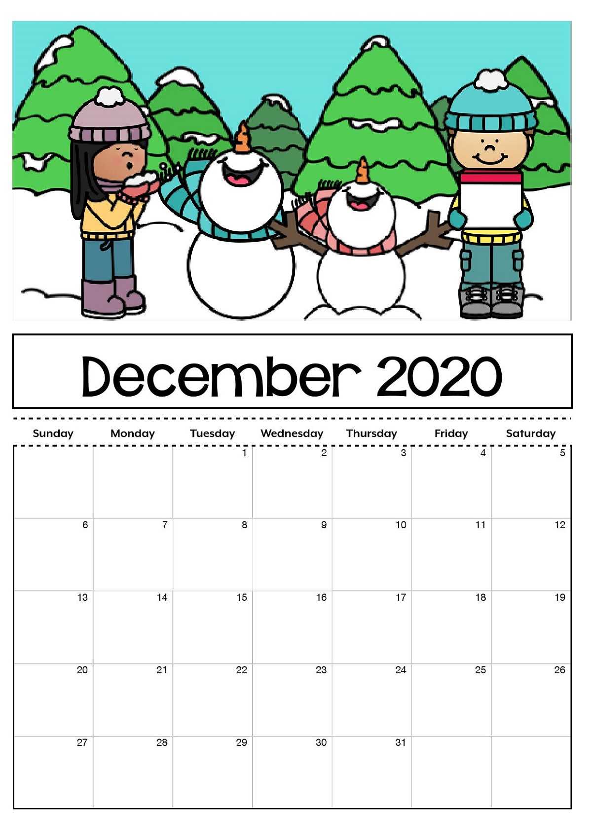 2020 Calendar Template For Kids Big Fonts | Calendar Shelter Regarding Blank Calendar Template For Kids