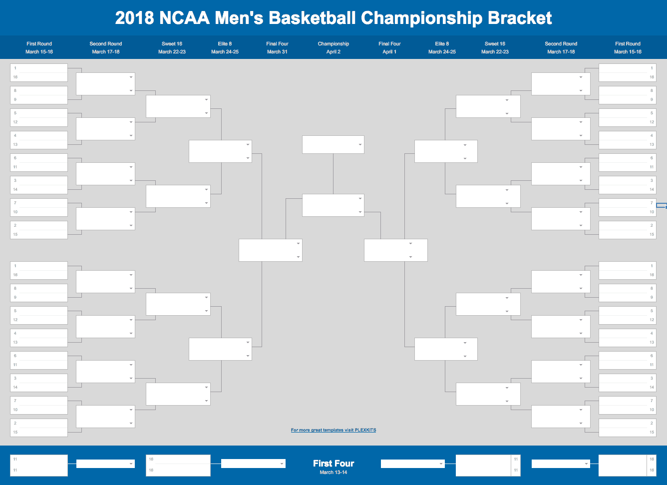 2020 March Madness Bracket (Excel And Google Sheets Template) Regarding Blank March Madness Bracket Template