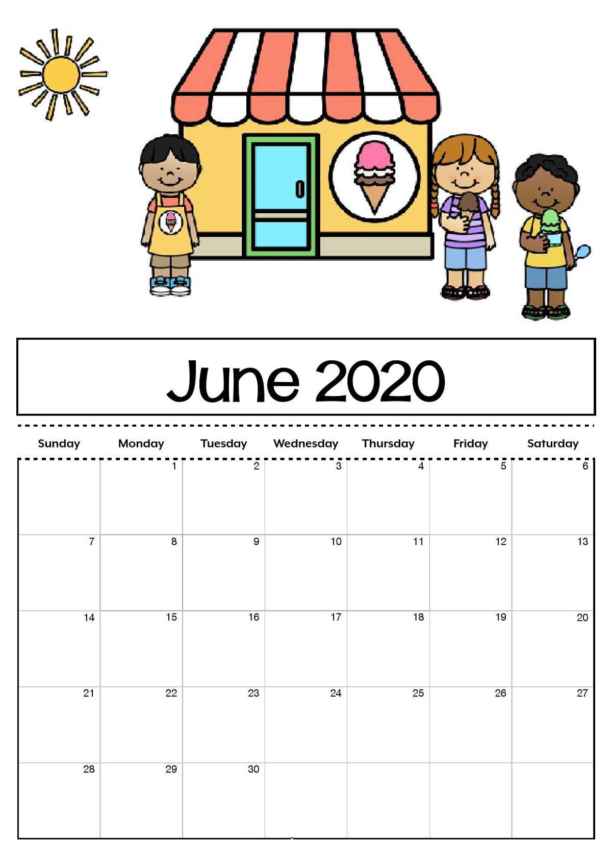 2020 Printable Monthly Calendar For Kids | Calendar Shelter Inside Blank Calendar Template For Kids