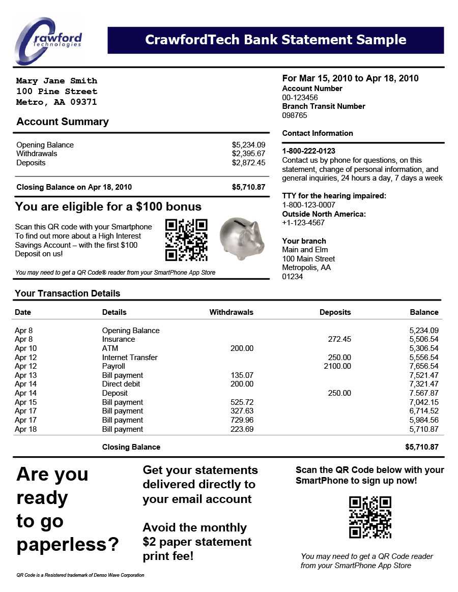 23 Editable Bank Statement Templates [Free] ᐅ Templatelab In Blank Bank Statement Template Download