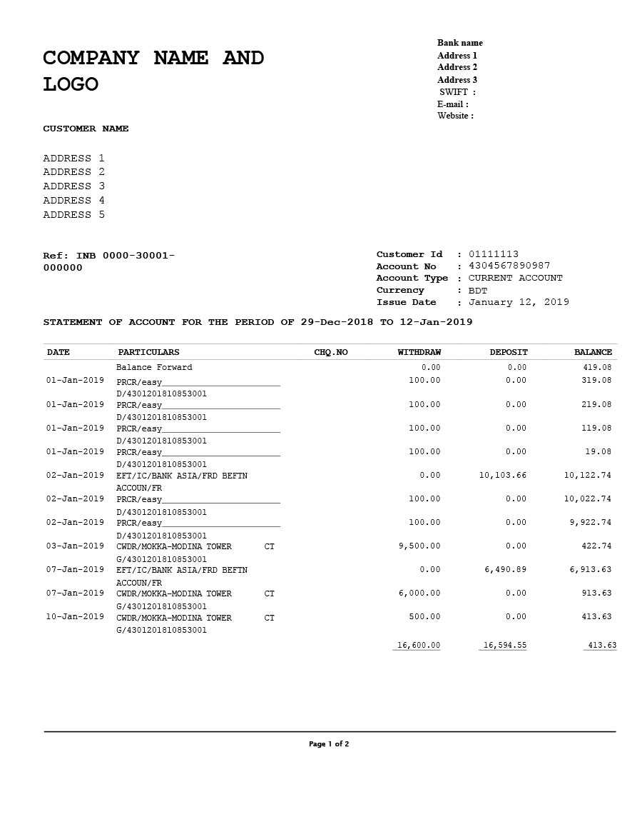 23 Editable Bank Statement Templates [Free] ᐅ Templatelab Pertaining To Blank Bank Statement Template Download