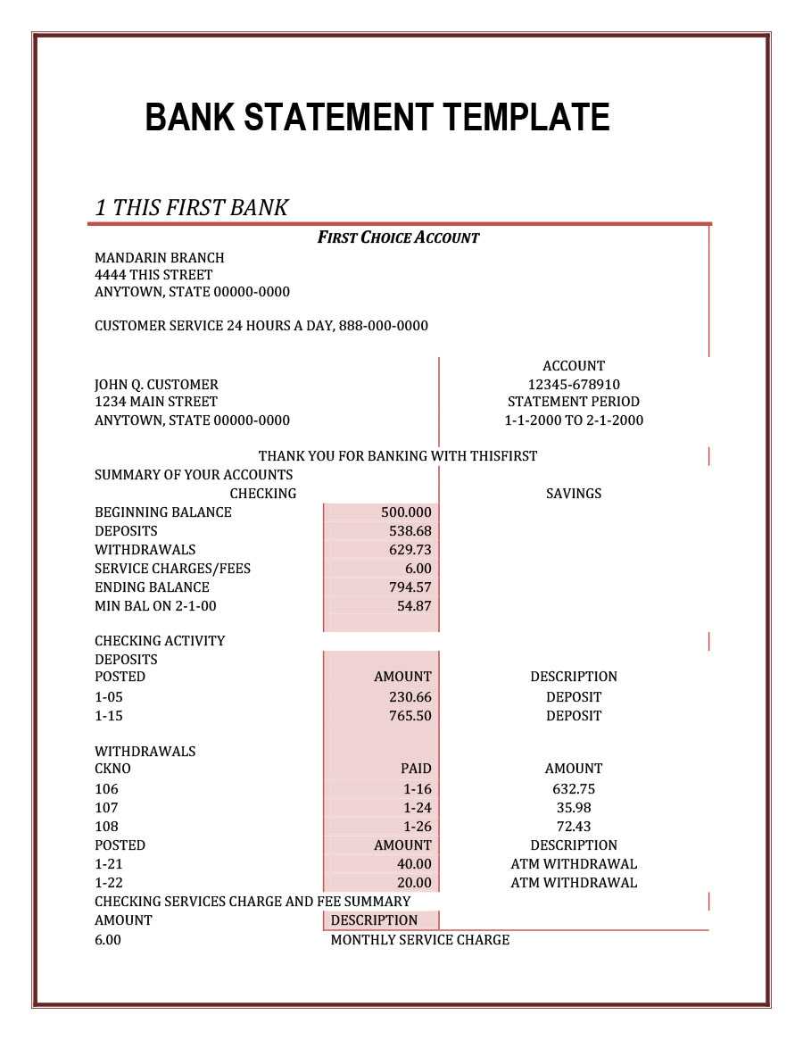 23 Editable Bank Statement Templates [Free] ᐅ Templatelab Within Blank Bank Statement Template Download