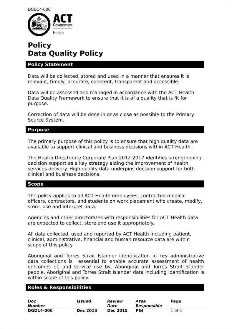 26+ Policy Template Samples – Free Pdf, Word Format Download With Regard To Data Quality Assessment Report Template