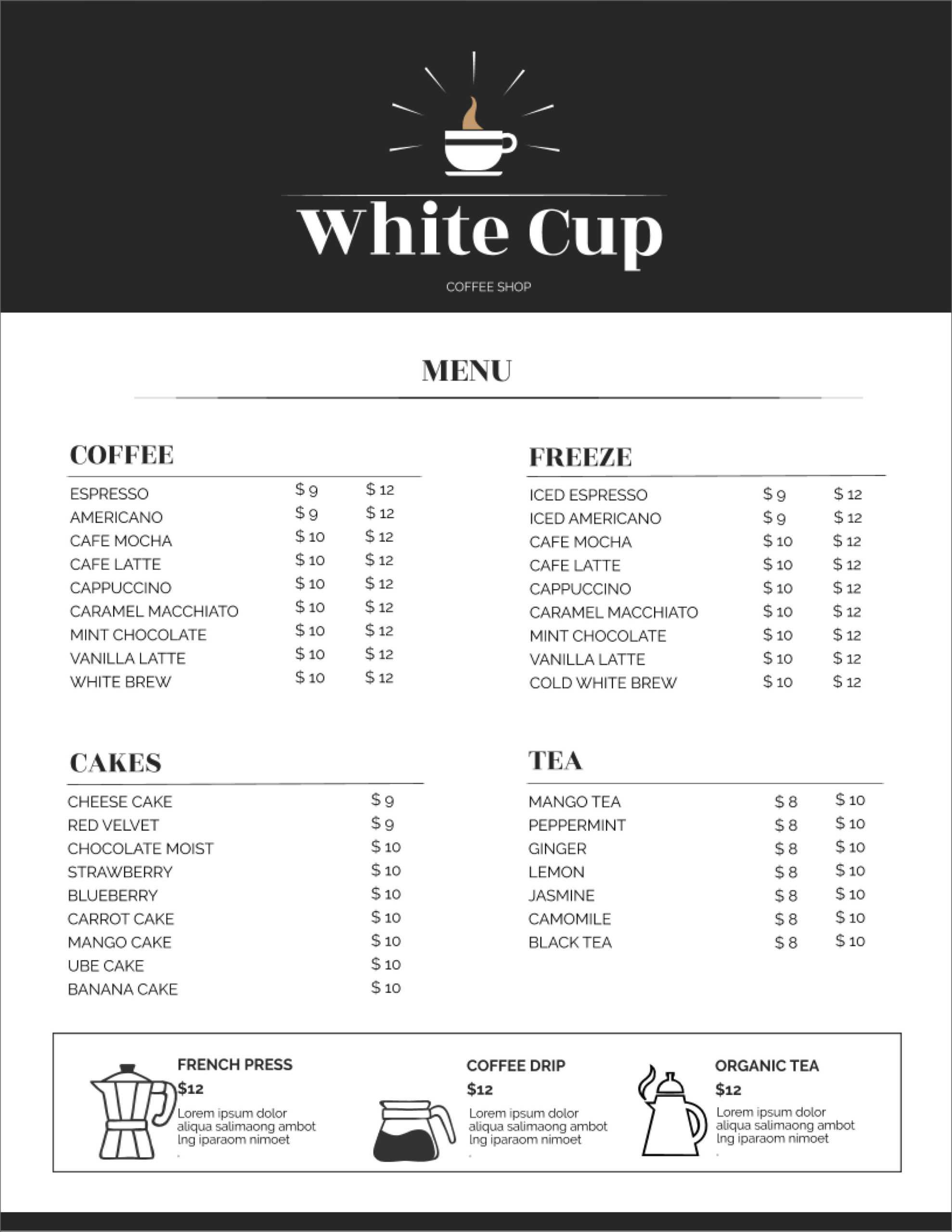 32 Free Simple Menu Templates For Restaurants, Cafes, And Within Free Cafe Menu Templates For Word