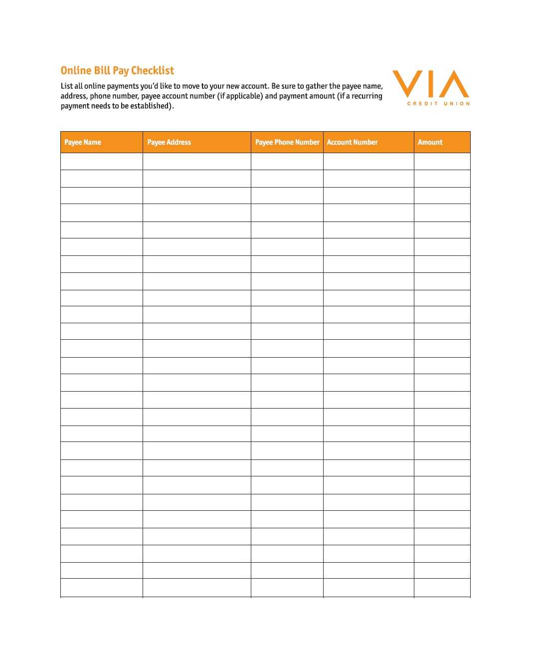 33 Free Bill Pay Checklists & Bill Calendars (Pdf, Word & Excel) Throughout Blank Checklist Template Pdf