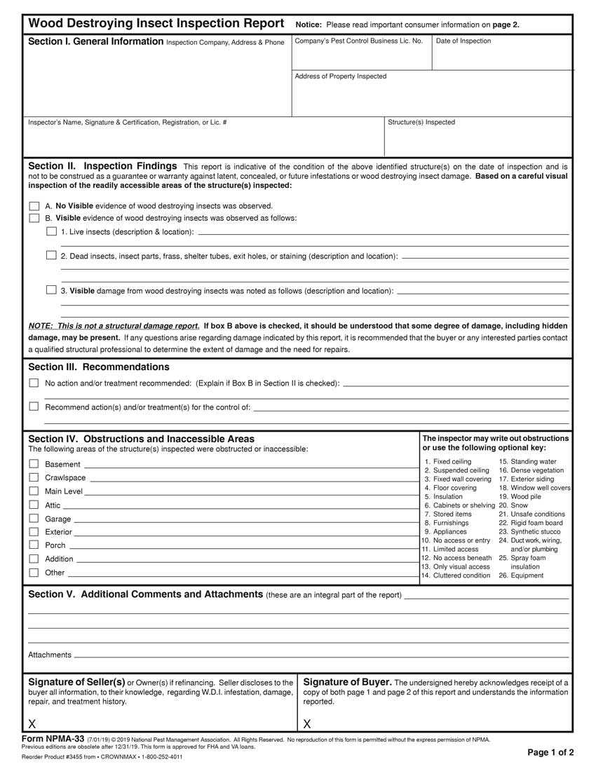 3455 – Npma 33 Wdi Reports – 4 Pt Pertaining To Pest Control Inspection Report Template