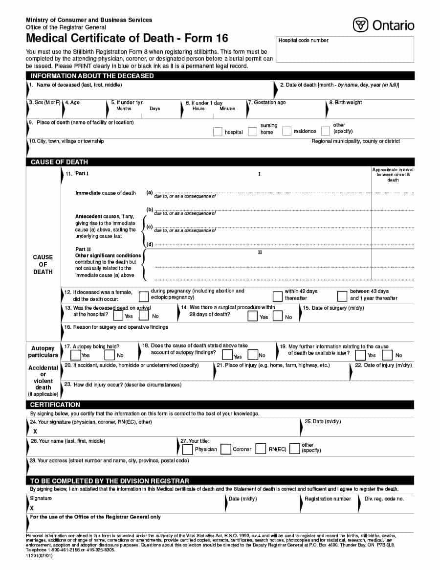 37 Blank Death Certificate Templates [100% Free] ᐅ Templatelab With Regard To Autopsy Report Template