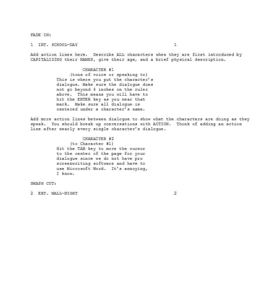 37 Creative Screenplay Templates [& Screenplay Format Guide In Shooting Script Template Word