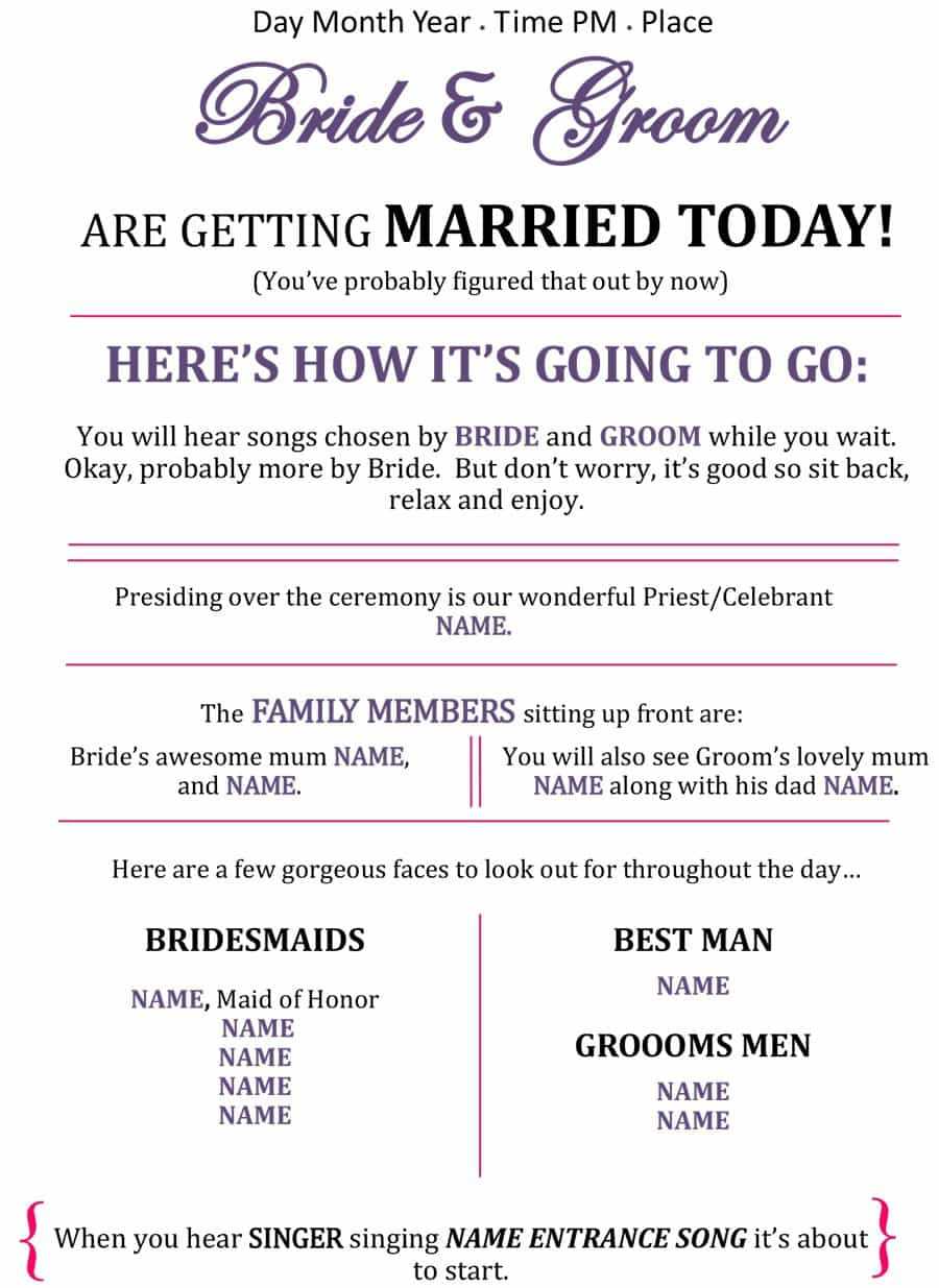37 Printable Wedding Program Examples & Templates ᐅ Templatelab With Regard To Free Printable Wedding Program Templates Word