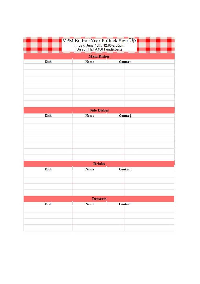 38 Best Potluck Sign Up Sheets (For Any Occasion) ᐅ Templatelab In Potluck Signup Sheet Template Word