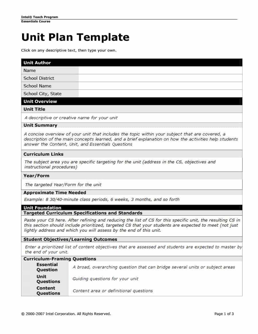 39 Best Unit Plan Templates [Word, Pdf] ᐅ Templatelab In Blank Curriculum Map Template