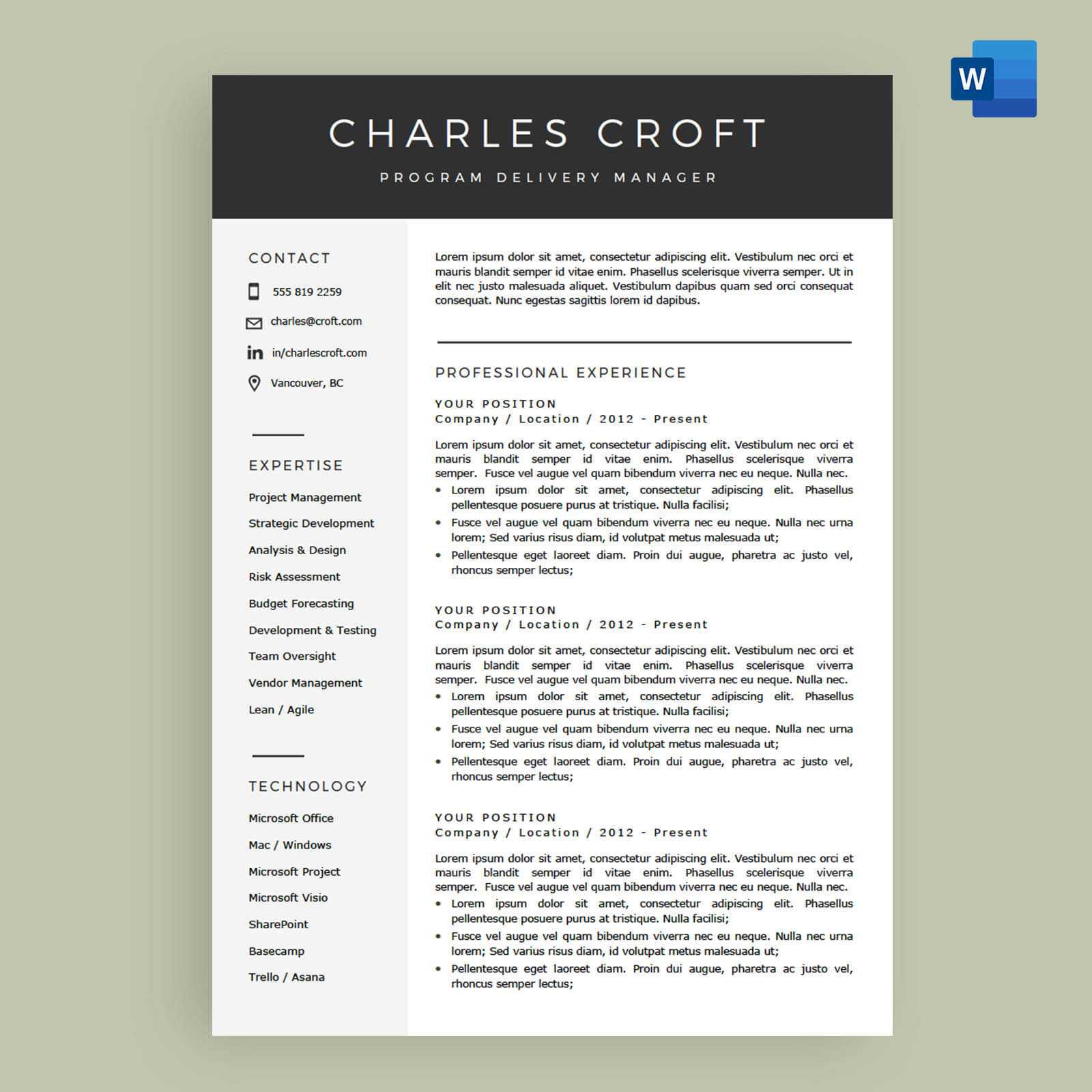 4 Page Resume / Cv Template Package For Microsoft™ Word – The 'charlie' With Regard To How To Get A Resume Template On Word