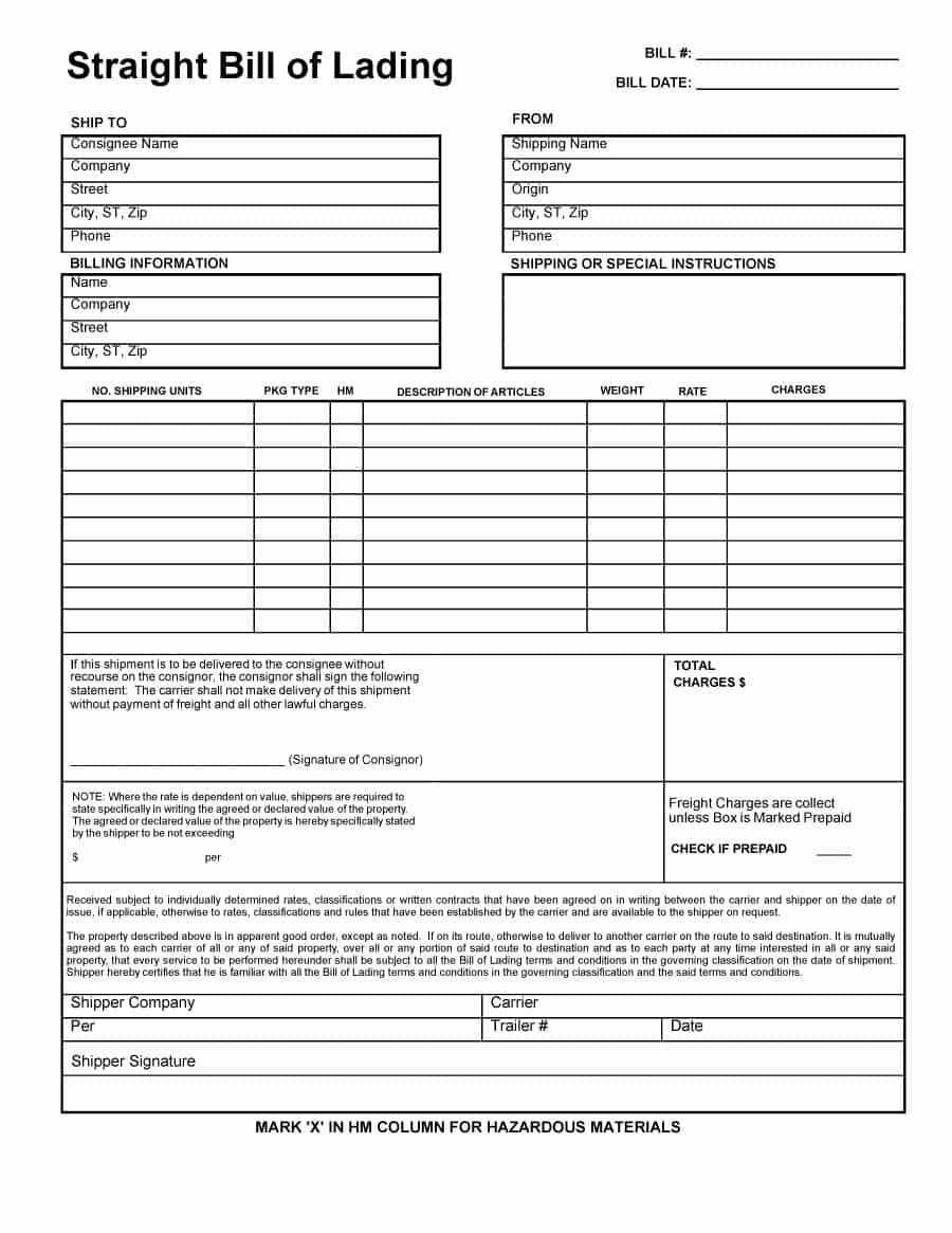 40 Free Bill Of Lading Forms & Templates ᐅ Templatelab In Blank Bol Template