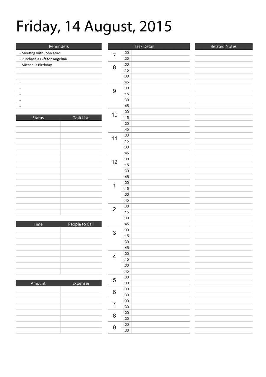 47 Printable Daily Planner Templates (Free In Word/excel/pdf) Within Printable Blank Daily Schedule Template