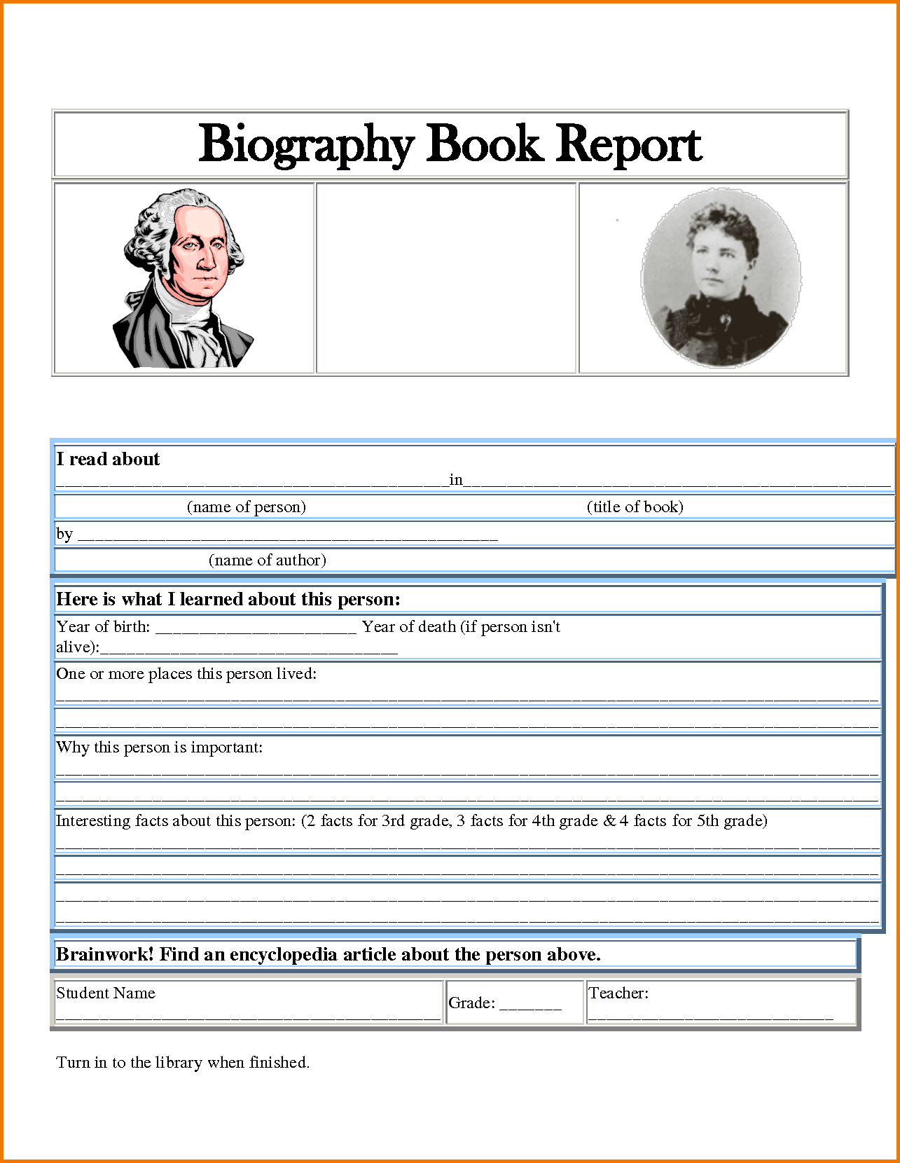4Th Grade Book Report Worksheets | Printable Worksheets And Intended For Biography Book Report Template