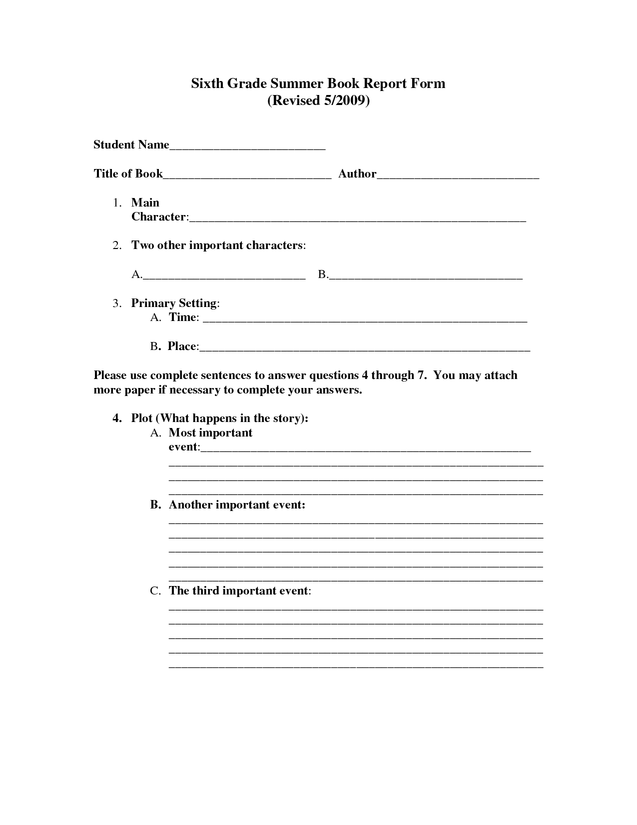 4Th Grade Book Report Worksheets | Printable Worksheets And Pertaining To 6Th Grade Book Report Template
