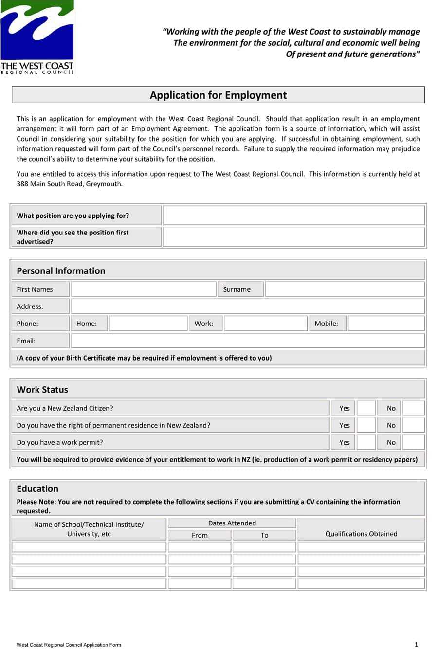 50 Free Employment / Job Application Form Templates In Employment Application Template Microsoft Word