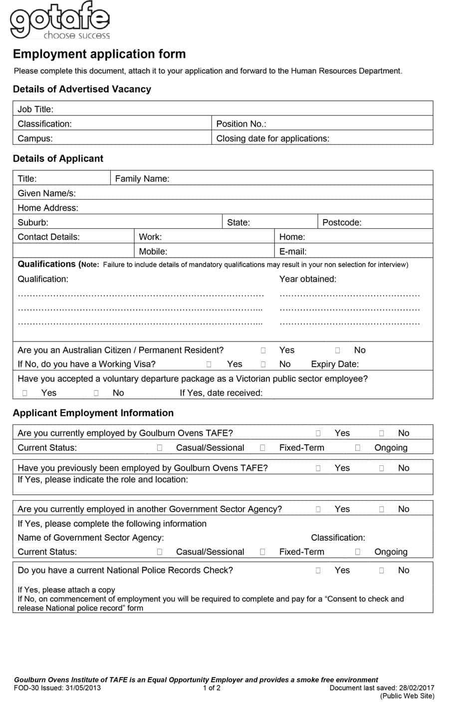 50 Free Employment / Job Application Form Templates Intended For Job Application Template Word Document