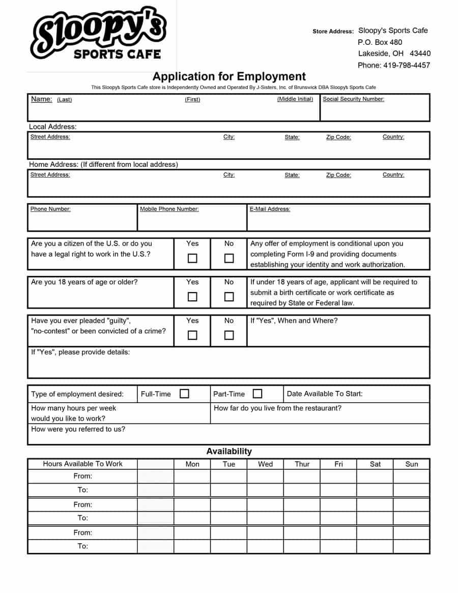 50 Free Employment / Job Application Form Templates Within Job Application Template Word