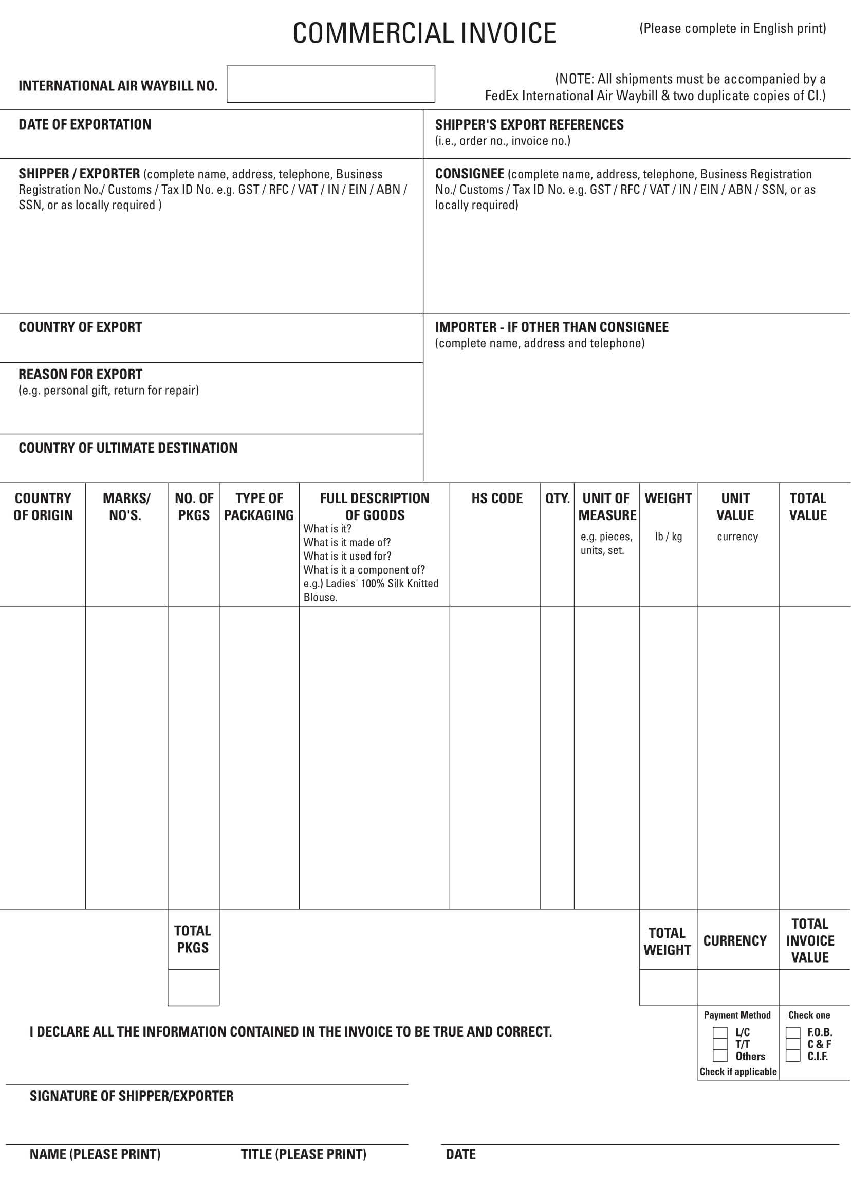 7+ Commercial Invoice Examples – Pdf | Examples In Commercial Invoice Template Word Doc