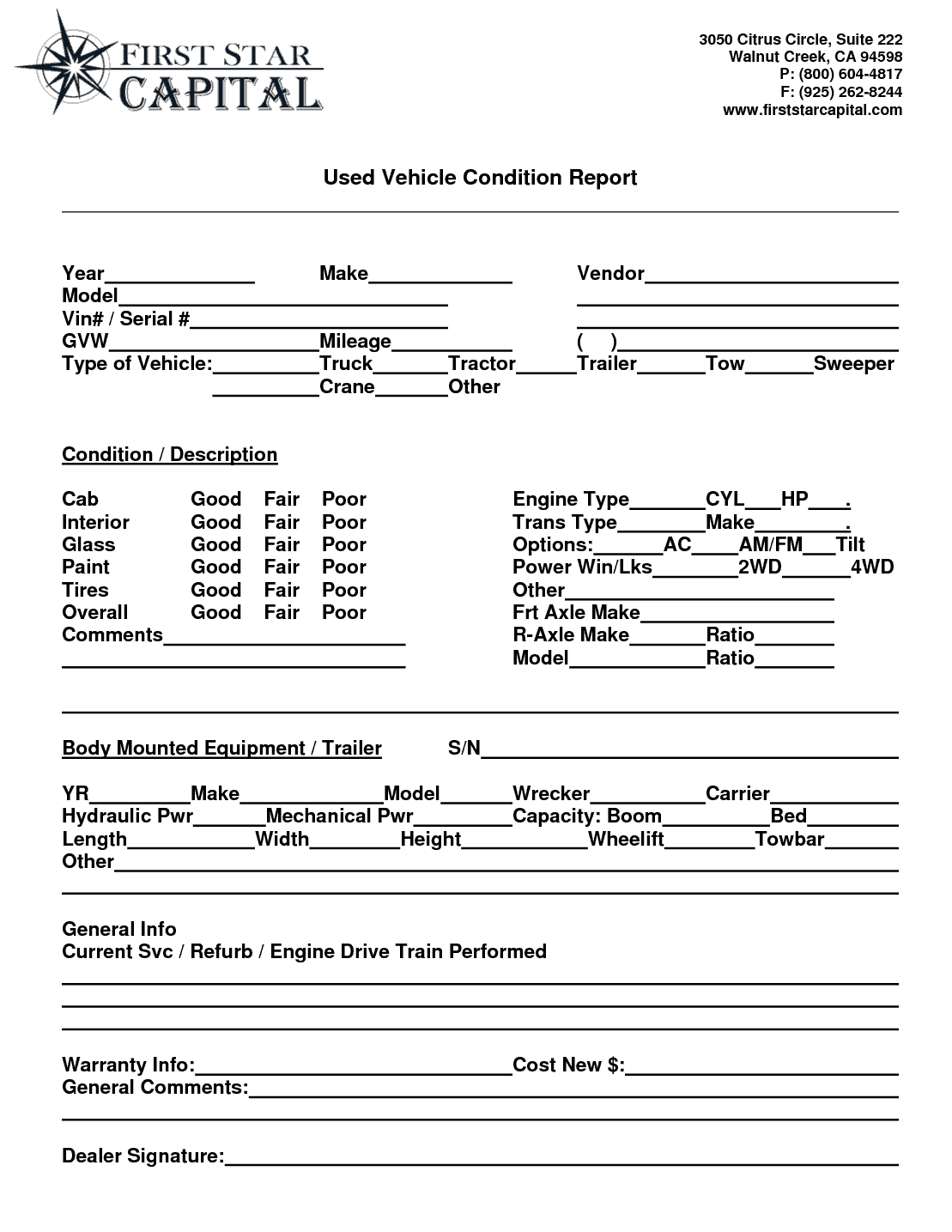 8+ Vehicle Condition Report Templates – Word Excel Fomats Pertaining To Truck Condition Report Template