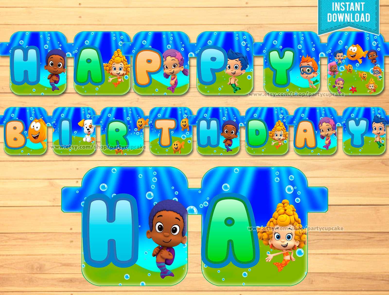 80% Off Sale Happy Birthday Banner Bubble Guppies – Instant Download – Pdf  Files – High Resolution – Holiday Party – Bubble Decoration With Bubble Guppies Birthday Banner Template