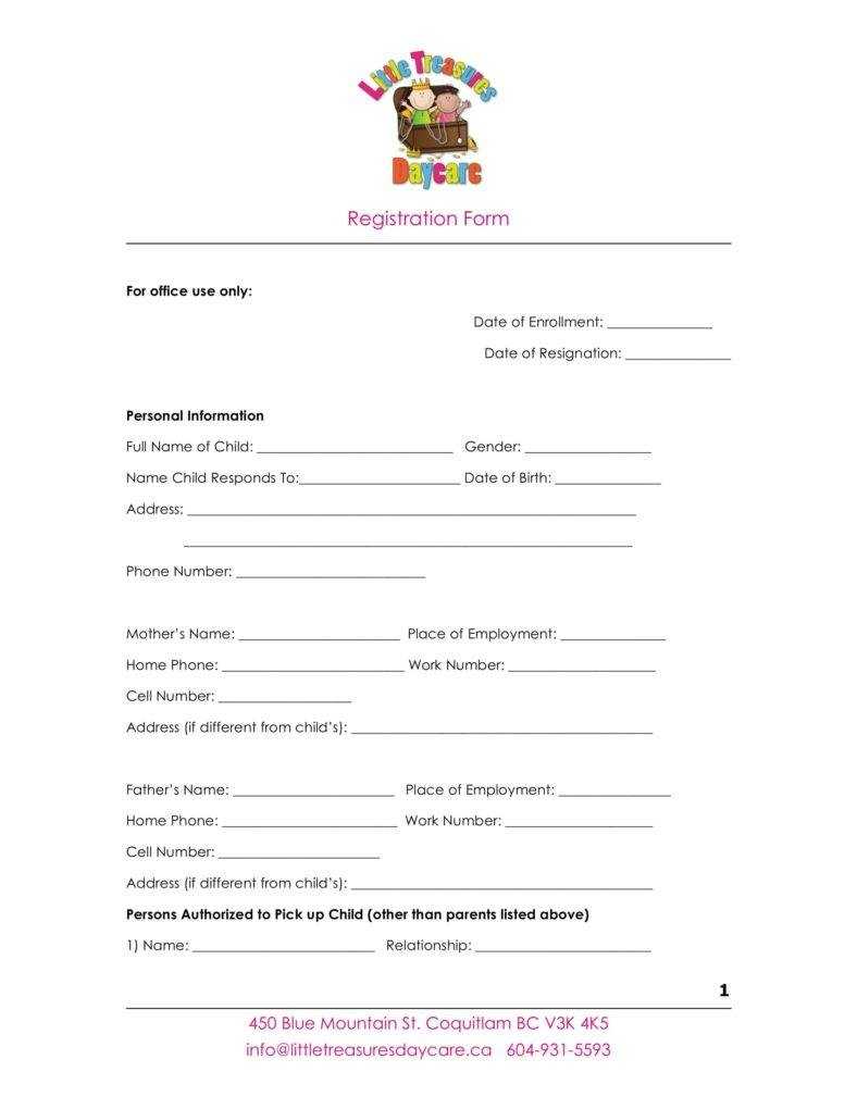 9+ Daycare Application Form Templates – Free Pdf, Doc Format With Registration Form Template Word Free