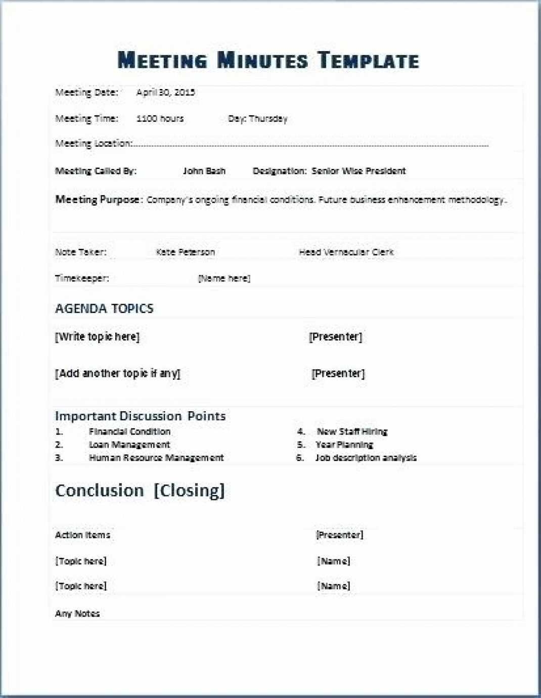 9 Template For Minutes Of The Meeting | Business Letter For Corporate Minutes Template Word