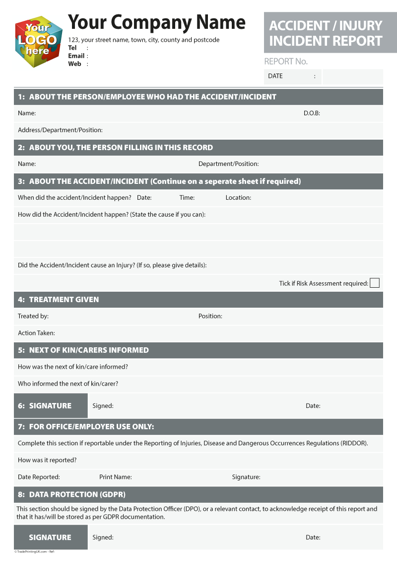 Accident & Incident Report Templates For Ncr Print From £35 For Incident Report Book Template