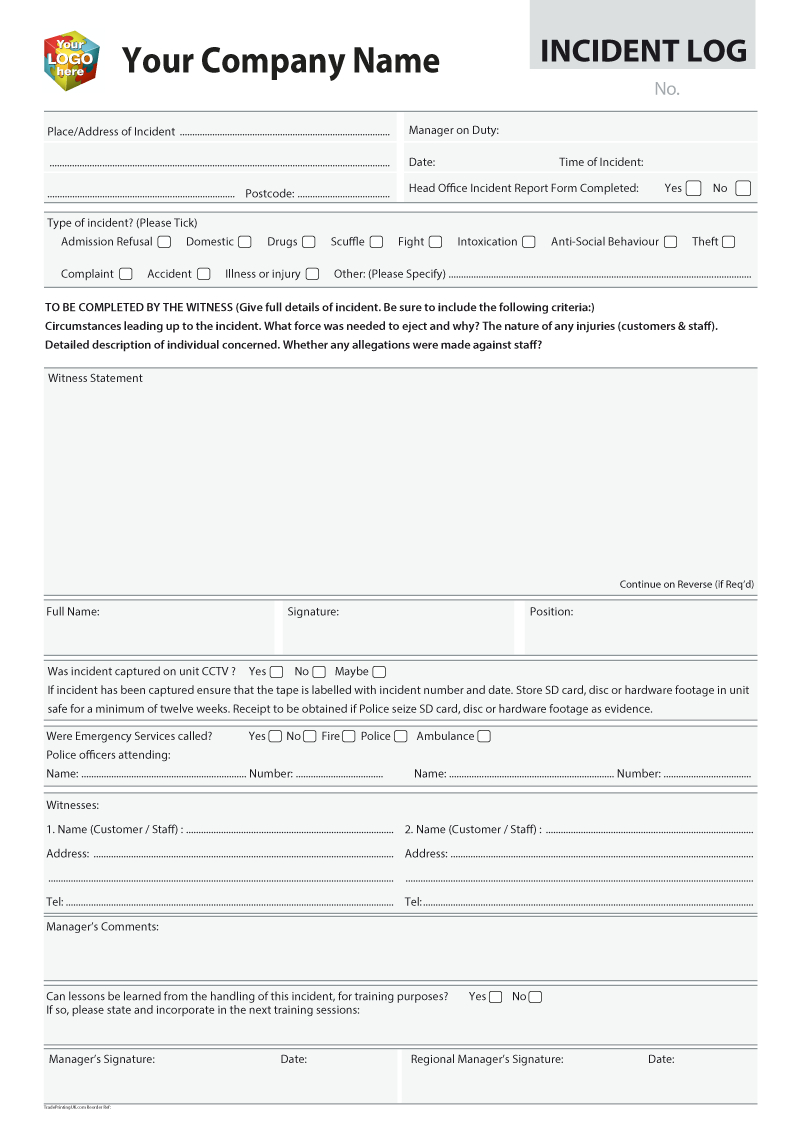 Accident & Incident Report Templates For Ncr Print From £35 Throughout Incident Report Book Template