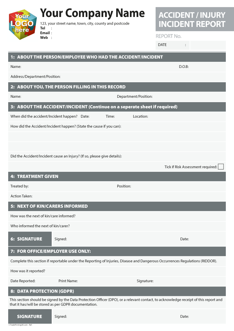 Accident & Incident Report Templates For Ncr Print From £35 Within Incident Report Log Template