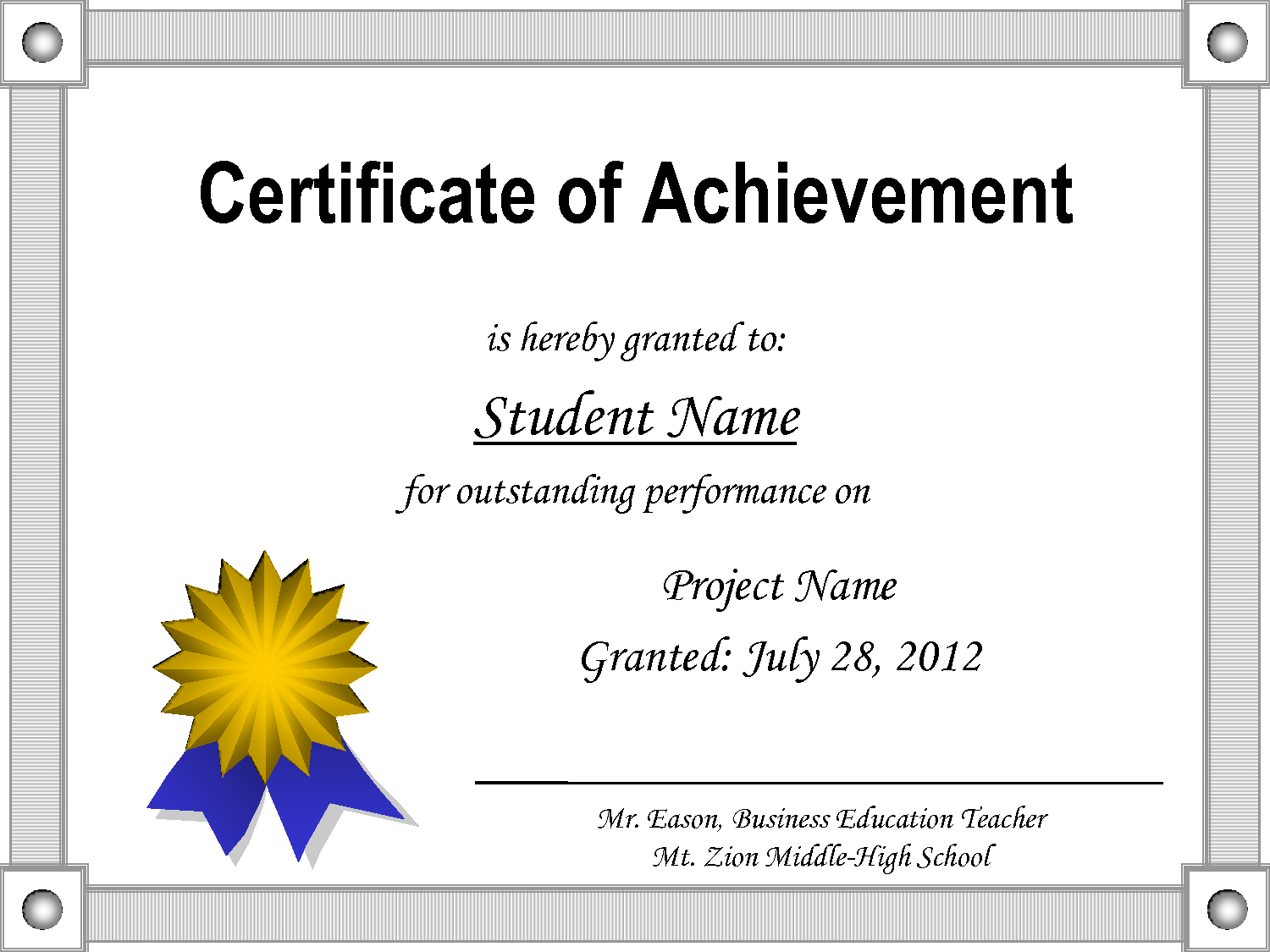 Achievement Certificate Template Free – Cerescoffee.co Pertaining To Blank Certificate Of Achievement Template
