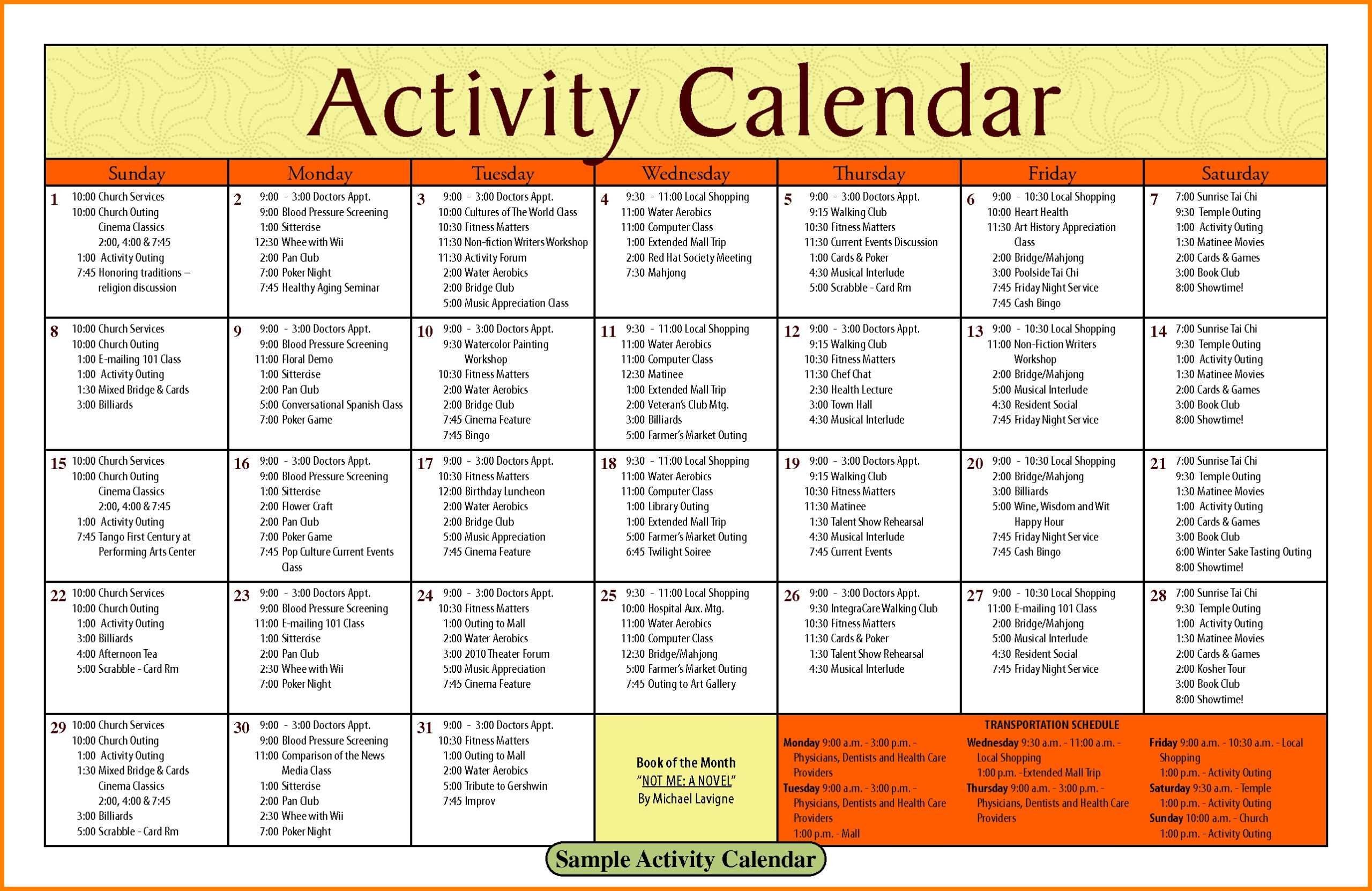 Activity Calendar Template – Printable Week Calendar With Blank Activity Calendar Template