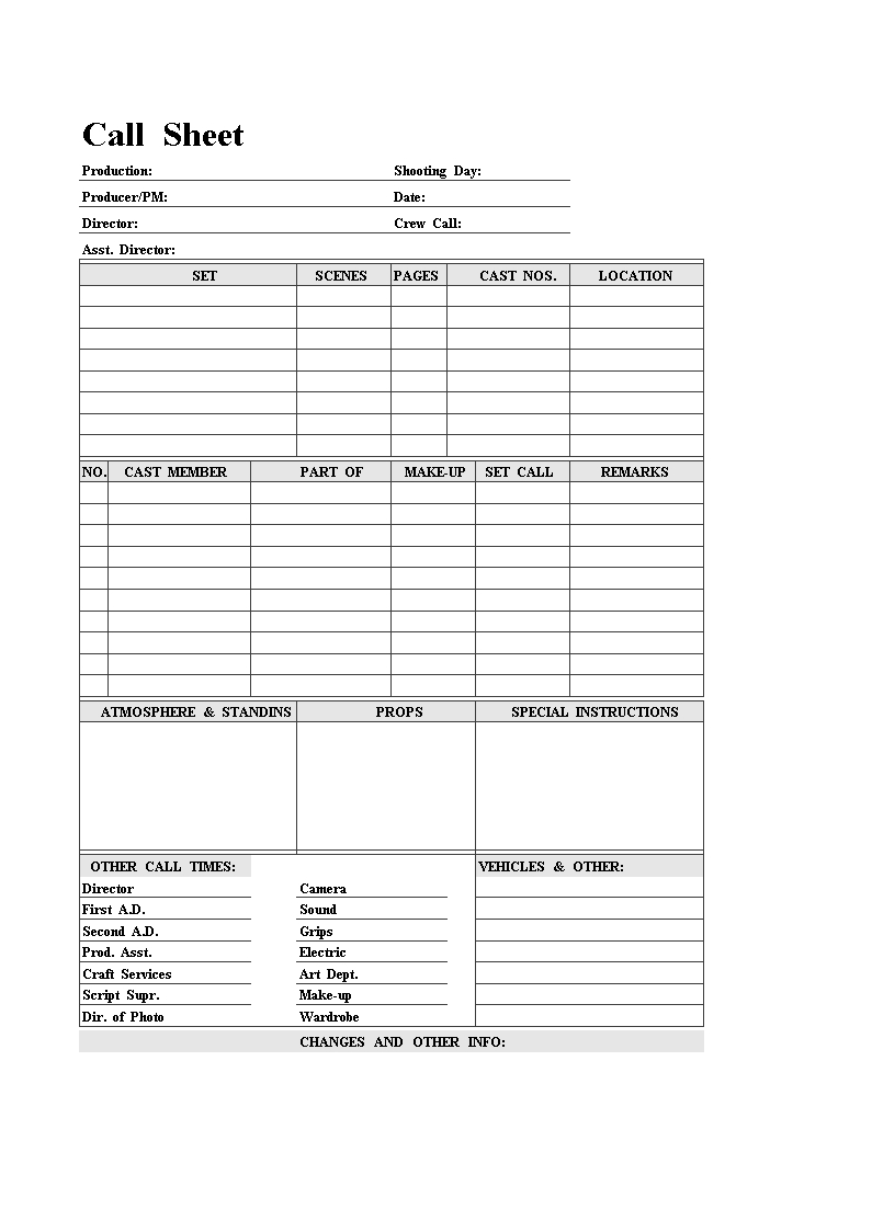 Actor Call Sheet | Templates At Allbusinesstemplates In Blank Call Sheet Template