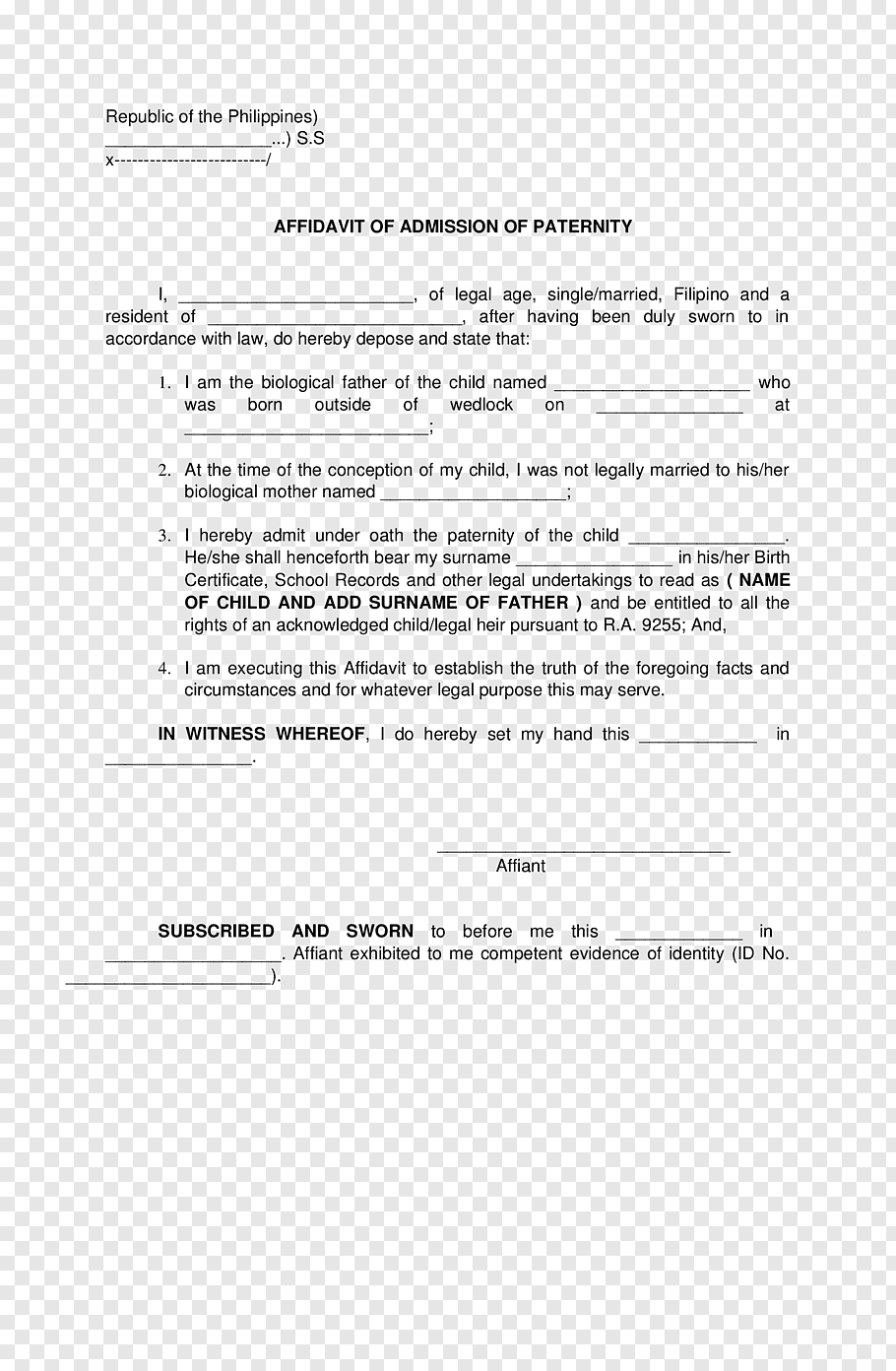 Affidavit Paternity Law Document Form Sworn Declaration With Regard To Blank Legal Document Template