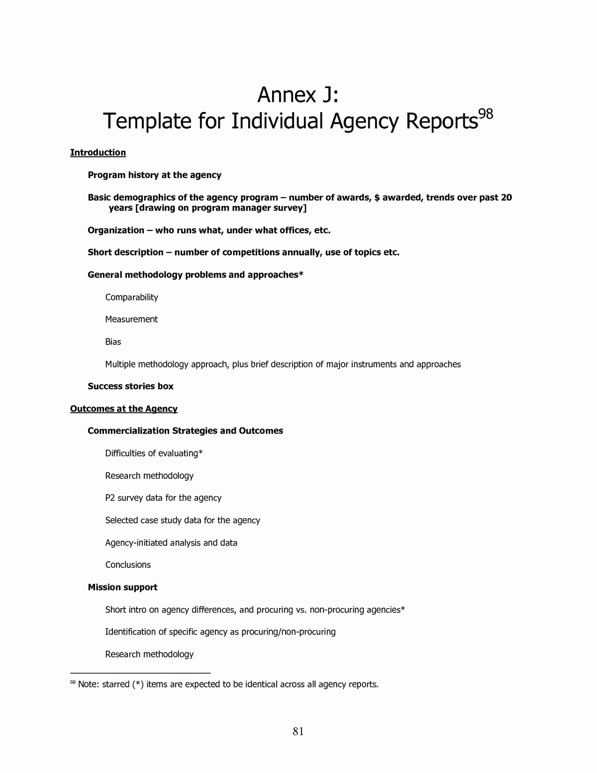Annex J Template For Individual Agency Reports | An Within Research Project Report Template