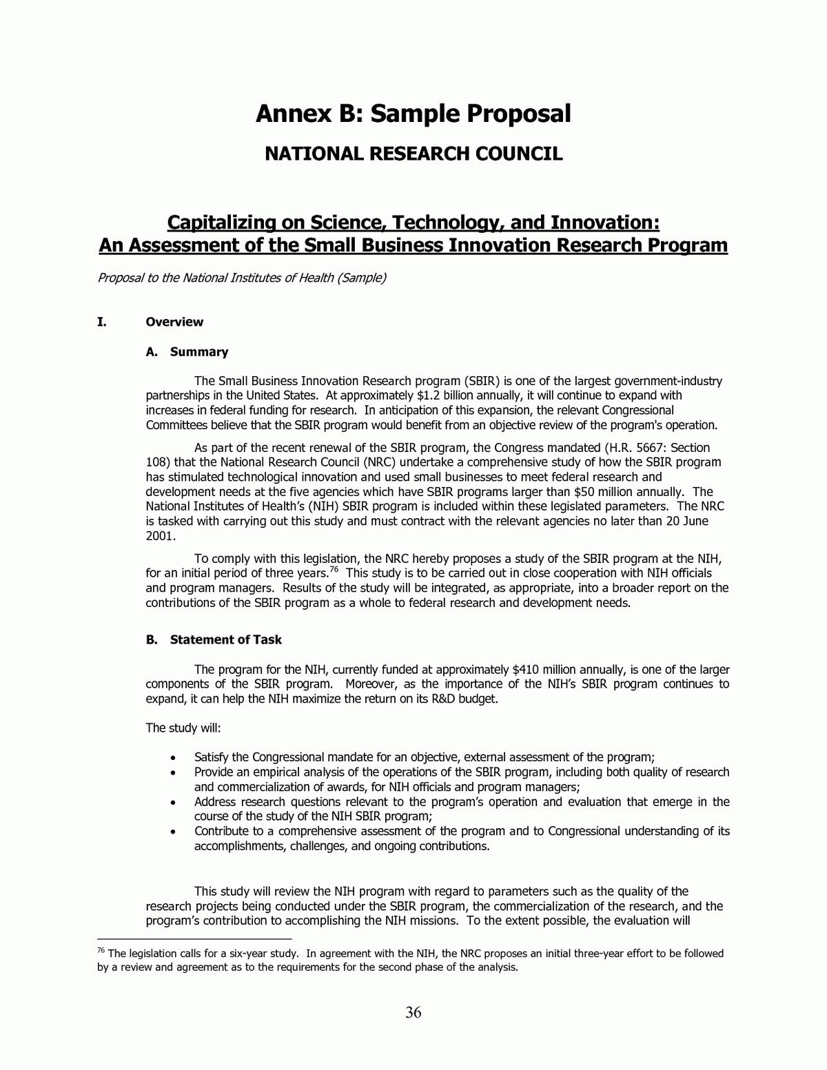 Annex Sample Proposal An Assessment Of The Small Research For Funding Report Template