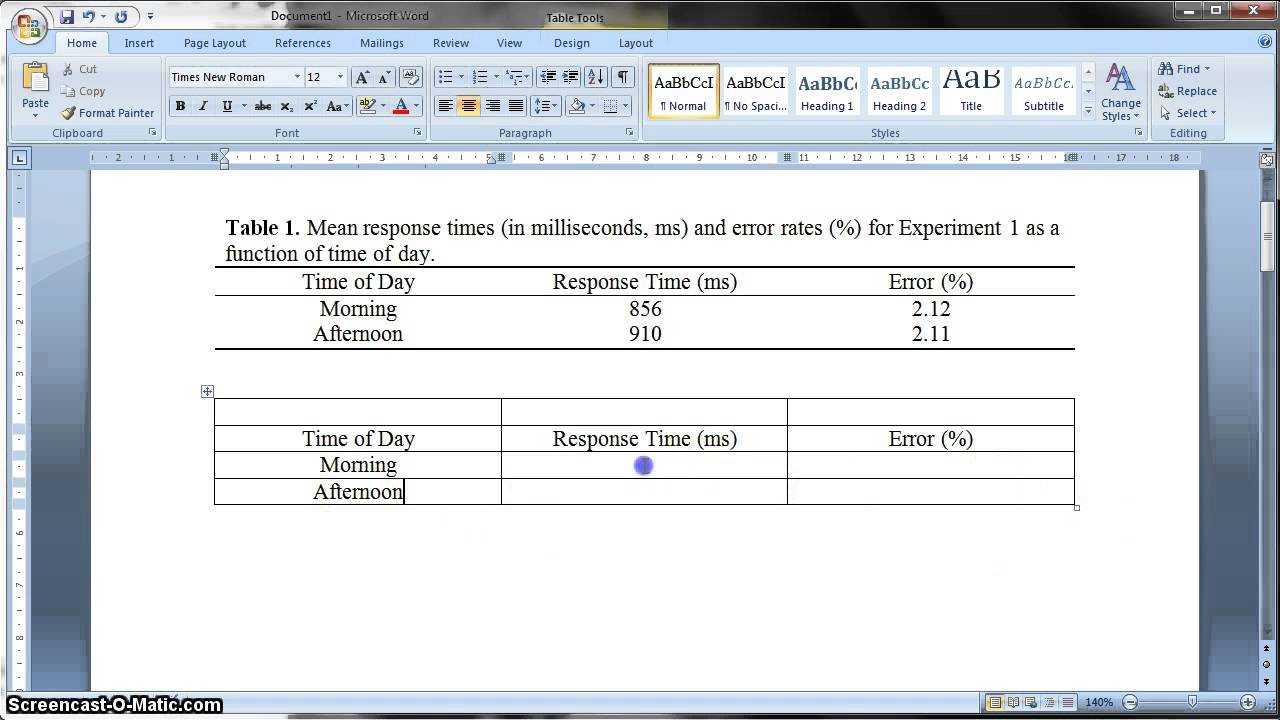 Apa Formatted Table In Ms Word 2010 Regarding Apa Table Template Word