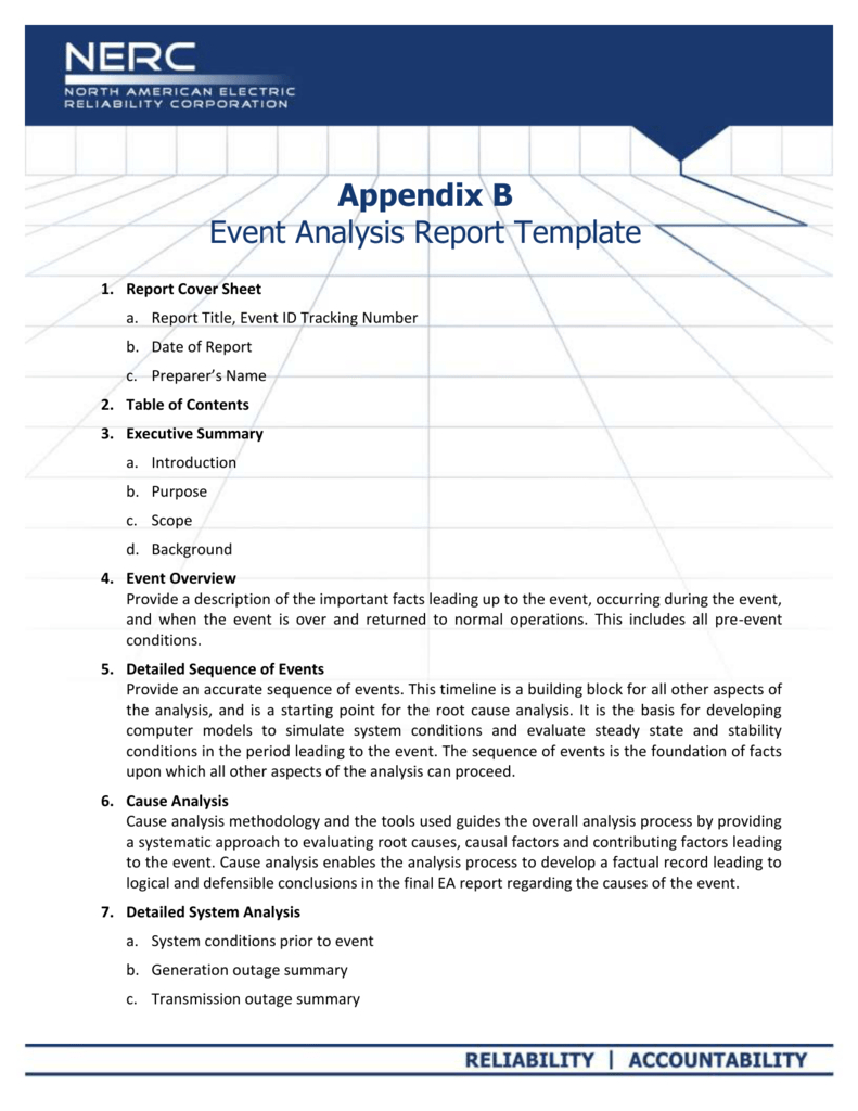 Appendix B - Event Analysis Report Template For Reliability Report Template