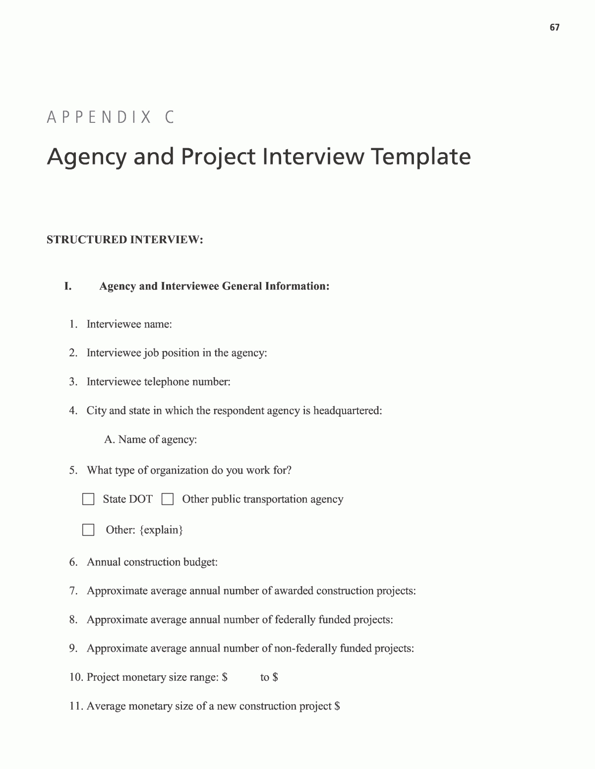 Appendix C – Agency And Project Interview Template Within Research Project Report Template