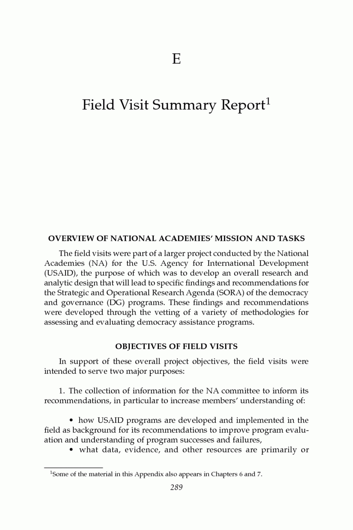 Appendix E: Field Visit Summary Report | Improving Democracy With Site Visit Report Template