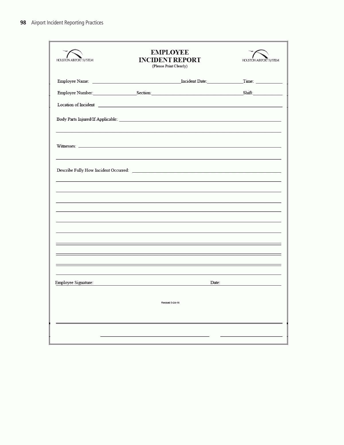 Appendix H – Sample Employee Incident Report Form | Airport Intended For Incident Report Book Template